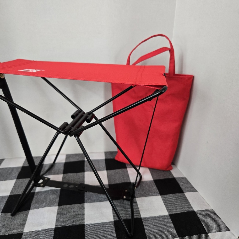 Red Folding Travel Camping Chair Canvas Seat Metal Frame Carrying Bag Convenient